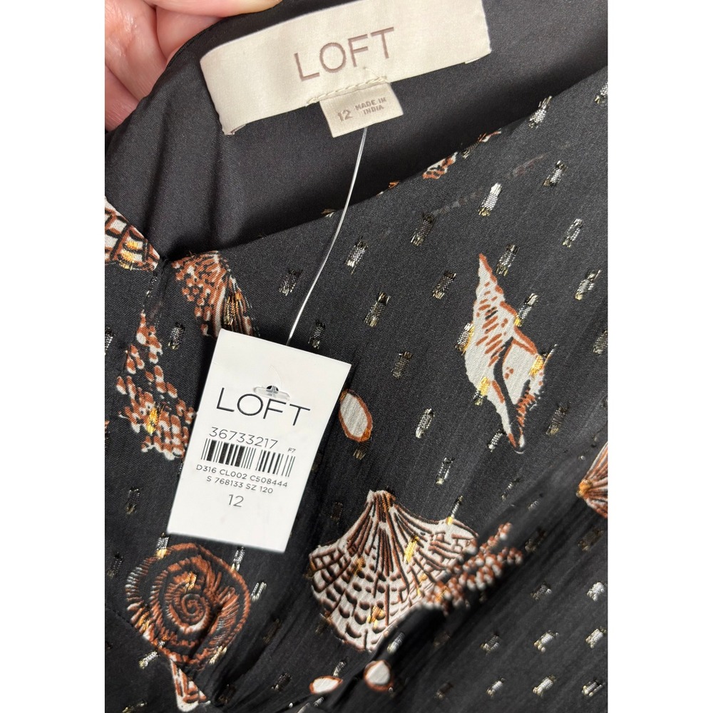 Ann Taylor Loft Black Metallic Seashell Seahorse Clip Dot Midi Dress Sz 12 2510 - Picture 6 of 8
